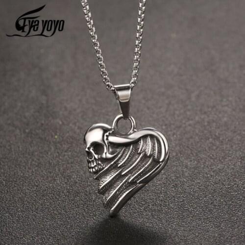 EyeYoYo Mens Punk Skull Titanium Steel Pendant Necklace 316L Stainless Steel Cross Hot Pendant Becklace