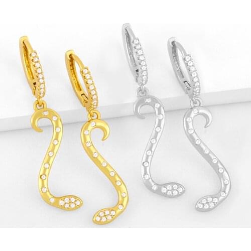 FLOLA Gold Plated Snake Earrings For Women CZ Micro Pave Drop Earrings Dangle Cubic Zirconia Huggies Animal Jewelry Gifts ersw51