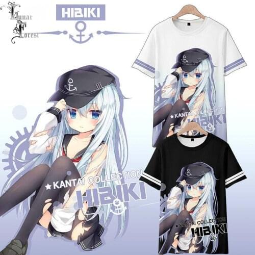 Kantai Collection Hibiki 3D Printing T-shirt Summer Fashion Round Neck Short Sleeve Popular Japanese Game Streetwear Plus Size
