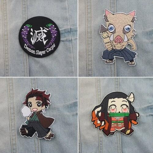K1592 Demon Slayer Anime Sticker for Clothing Applications Patches on Clothes Iron Embroidered Patch for Backpack Badge 1pcs