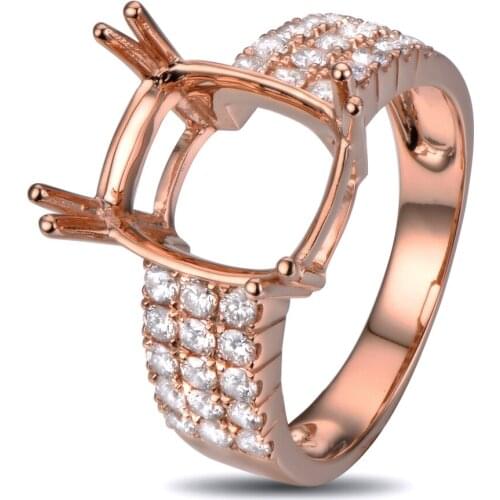 10x12mm Cushion Cut 18K Rose Gold Semi Mount Ring Settings Classic for Engagement Free Shipping