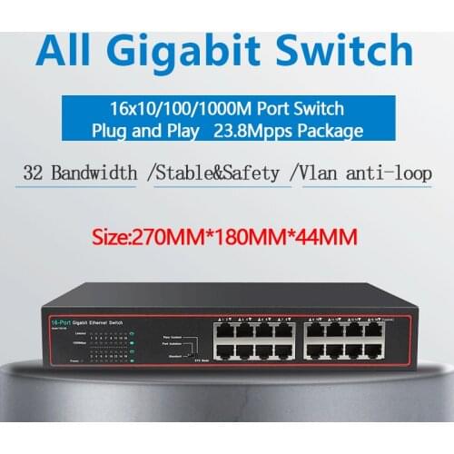 16 Port RJ45 Gigabit Ethernet switch lan switch ethernet switch for ip camera AP wireless