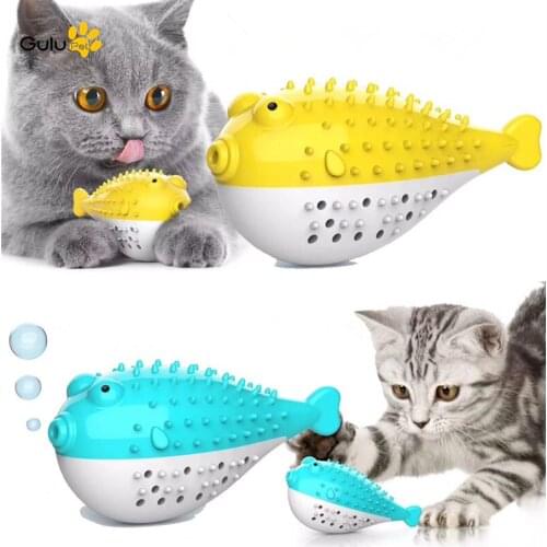 Pet Catnip Pufferfish Shape Kitten Molar Toy Pet Supplies Voiced Nibble Toy Cat Toothbrush Catnip Tooth Cleaning Toy
