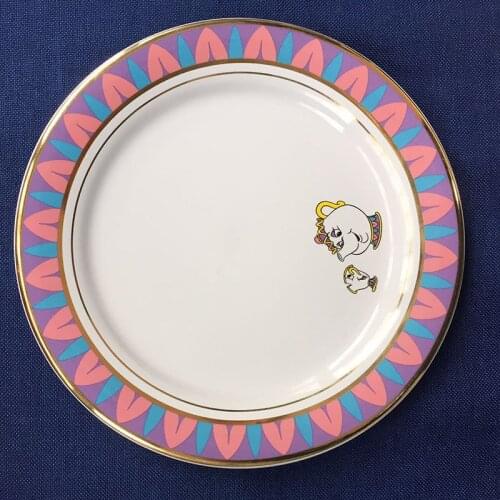Beauty And The Beast Dinner Plate Cartoon Ceramic Food Plates Mrs Potts Chip Teapot Cup Salad Cake Dinnerware Tableware