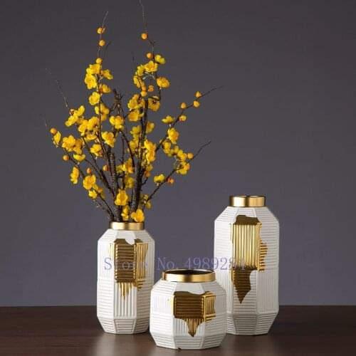 Creativity Ceramics Golden Vase Geometric Handmade Modern Home Desktop Flower Arrangement Accessories Hydroponics Decoration