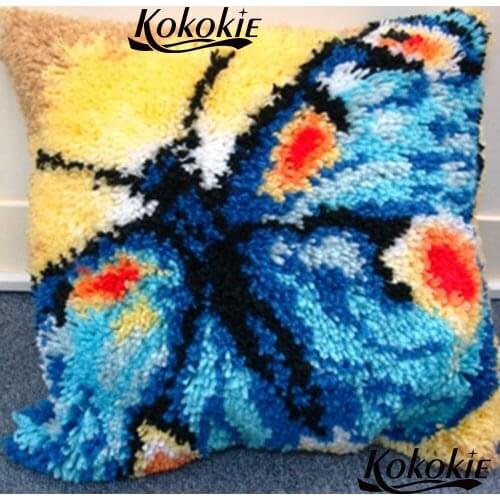 Crocheting Rug yan latch hook pillow kits butterfly embroider needlework kits cross stitch handmade Unfinished Pillowcase