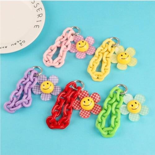 Cute Sunflower Keychain Candy Color Chains Lanyards Pendant Car Keys Decor Womens' Keyrings for Airpods Bag Bakpack Charms Gifts