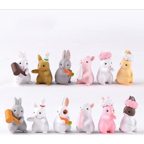 12PCS DIY Cute Bunny Micro Landscape Resin Figurine Decoration Accessories Home Decor Animal Mini Craft Fairy Garden Miniature