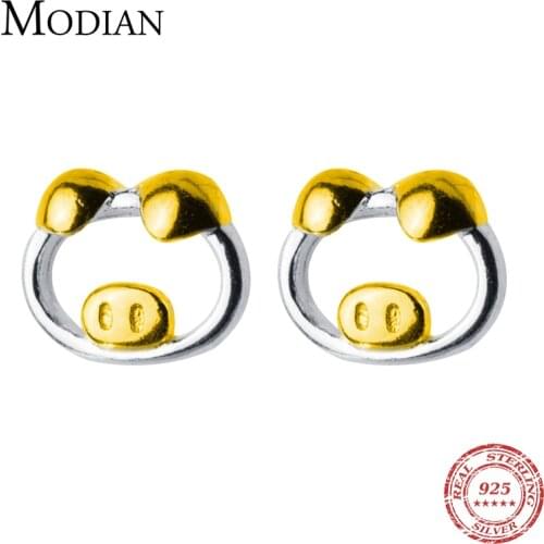 Modian Real100% 925 Sterling Silver Animal Collection Tiny Cute Pig Stud Earrings for Women Girl Silver Fine Jewelry Gifts