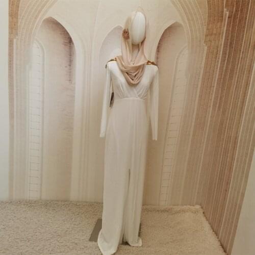 Fashion Long Arabian White Ethnic Sequined Robe Muslim Plus Size Womens Clothing Arab Women Banquet Dress Without Headscarf