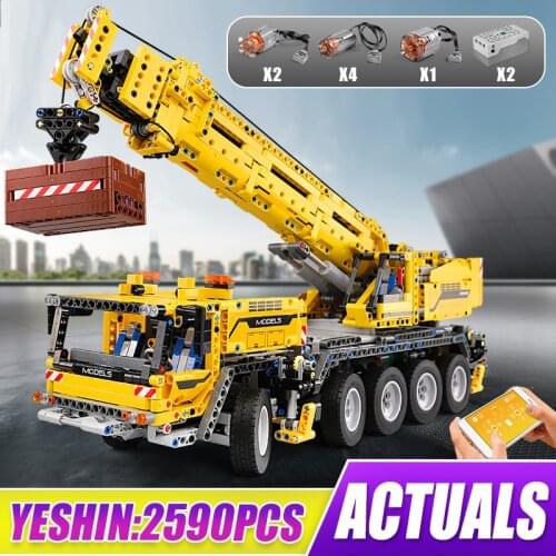 MOULD KING 13107 Technical Car Mobile Crane Mk Truck City Engineering Building Blocks Bricks Excavator Remote control APP Toys