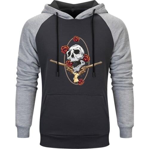 Mens Raglan Hooded Skull Rose Print Fashion Streetwear Sweatshirts and Hoodie Casual Pullovers Tops Comfortable Supoleron Hombre