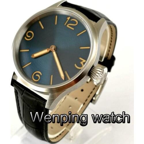Mens Classic Luxury mechanical watch 43mm blue dial sapphire glass luminous hands crystal hand winding mens watch