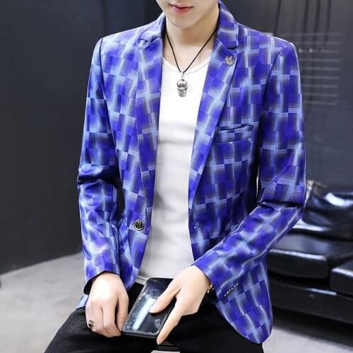 2022 Men Gradient Cool Plaid BLAZER Teenager Trend Handsome England Casual Printed BLAZER