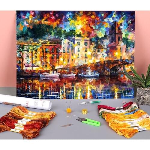 Italian Night Printed 11CT Cross-Stitch Full Kit Embroidery DMC Threads Handiwork Handmade Needlework Handicraft Gift Package