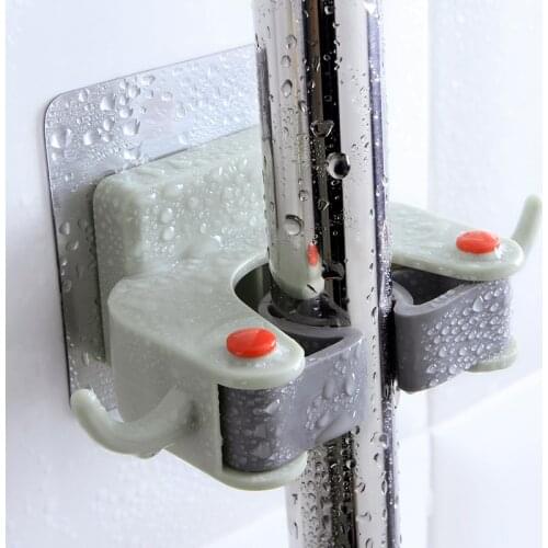 1PC Wall Mounted Mop Handle Bar Holder Rack Space Saver Brush Broom Organizer Hanger Hooks Waterproof Kitchen Bathroom