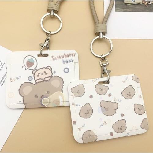 New Womens Card Holder Lanyard Cardholder Badge ID Holders Girls Cute Bear Certification Bank Photocard Name Card Cover Female