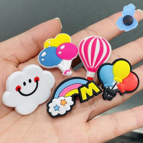 New Arrival 1PCS Hot Air Balloon Cloud Rainbow Shoe Charms Backapck Fit Wristbands Shoe Decorate Shoe Buckle Kids Gift Croc Jibz