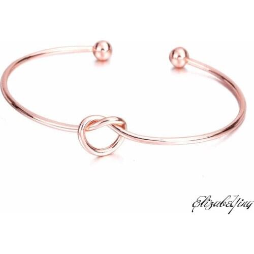 New Knot Cuff Bangles For Women Men Charm Heart Jewelry Stainless Steel Rose Gold Color Couple Bracelet Manchette Bijoux