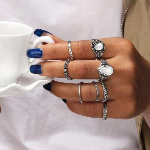 New Water Drop Geometrical Ring Rings for Women Fashion Aneis De Ouro White stone Jewelry Knuckle Rings Set Boho Jewelry Anillos