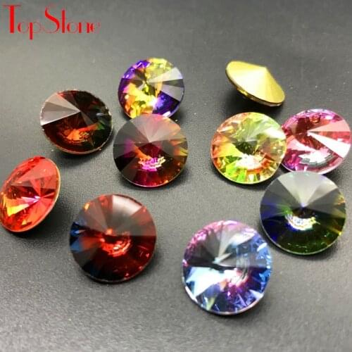 New Color Tourmaline Rivoli Crystal Fancy Stone K9 Glass 14 mm Round Beads Quality Jewelry Making