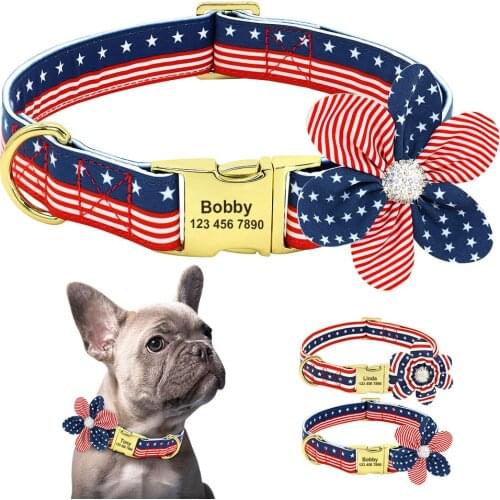 Fashion Dog Collar Personalized Nylon Floral Striped Dog Collars Custom Pet Collar Free Engraved for Small Medium Large Dogs Bug