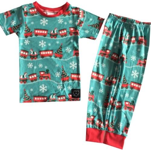 Baby Kids Pajamas Sets Cotton Christmas New Year Sleepwear Suit Girls Short Sleeve Pajamas Tops +Long Pants Children Clothes Set