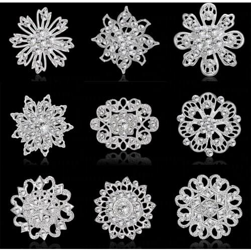 Rinhoo Trendy Rhinestone Flower Brooches For Women Bride Scarf Clip Sweater Brooches Coat Dress Wedding Elegant Bridal Jewelry