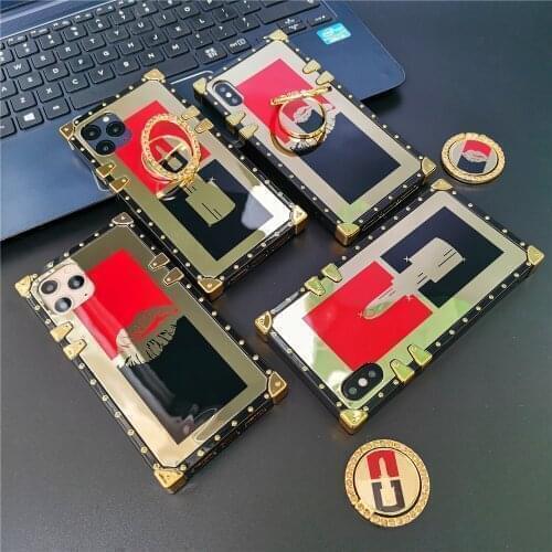 Luxury Gold Square Cover Makeup Mirror Sexy Lipstick Red Lips Case for Motorola Moto G Power 2021 G Stylus G Play One 5G Ace