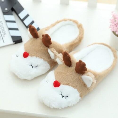 Christmas Autumn And Winter Cartoon Home Cute Elk Plush Indoor Home Womens Cotton Slippers Home Sandals