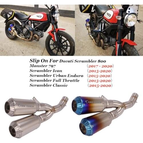 Slip On For DUCATI Scrambler 800 for MONSTER 797 Motorcycle Exhaust Escape Modified Double exit Middle Link Pipe Double Muffler