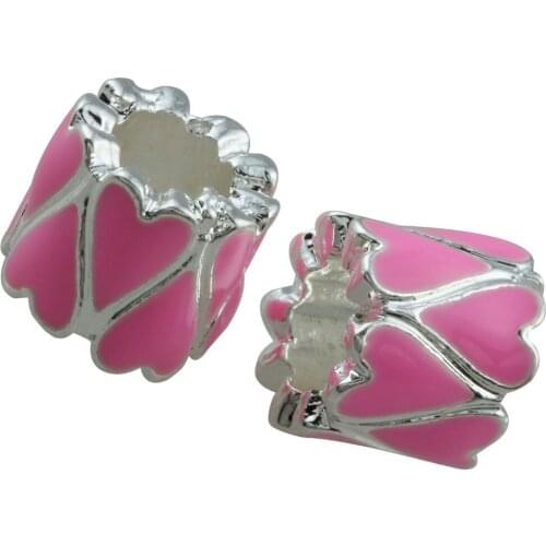 TUMBEELLUWA 1Lot (10Pc) Enamel Heart Love Tube Shape Loose Charms European Bead Fit DIY Fashion Bracelet Crafts