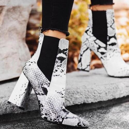 Womens shoes High heels PU Slip On Square heel 11.5cm Pointed Toe pointy thick high-heeled ankle boots