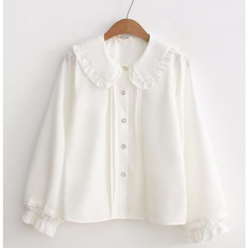 Spring New Women Loose White Shirts 2021 Peter Pan Collar Button Casual Blouse Thin See Through Bottom Top