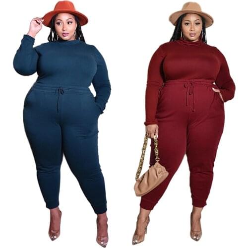 Plus Size Outfit Women Tracksuit 2 Piece Set Winter Clothes Super Stretch Bodycon Solid Wear Matching Set Wholesale Dropshipping