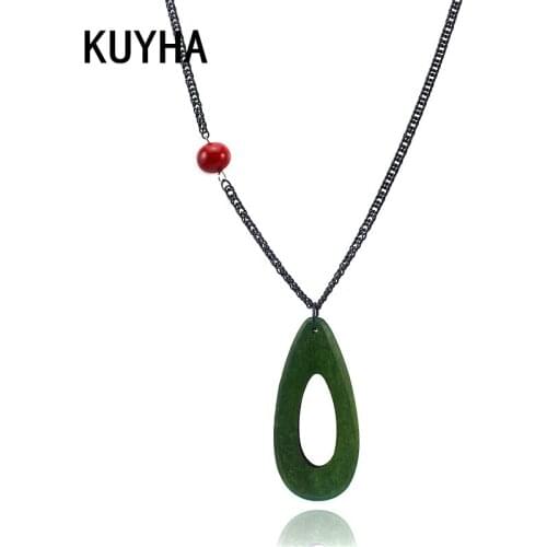 Choker Woman Statement Necklaces Wooden Vintage Design Red Ball Pendant Long Chain Link Collares Mujer Jewelry