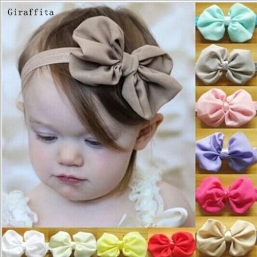 1pc Fashion Hair Accessories Solid Color Chiffon Bowknot Elastic Little Girl Hairbands 14 Colors Drop Shipping Headwear