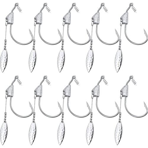 10 Pcs Underspin Hooks Weighted Hooks Swim Bait Hooks with Blade Spring Hook Weighted Fishing Hook