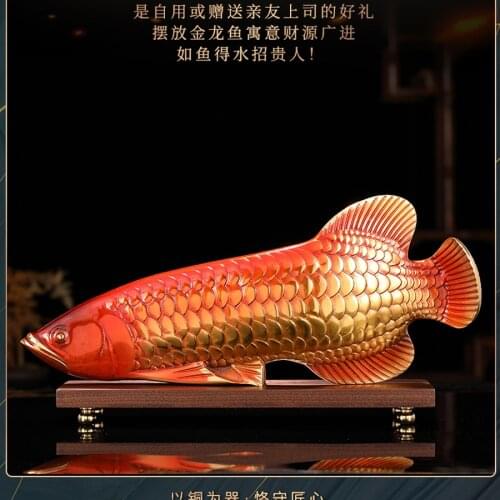 2021 high grade Home COMPANY office deco bring wealth money good luck Golden Dragon Arowana fish Bronze Sculpture carving statue