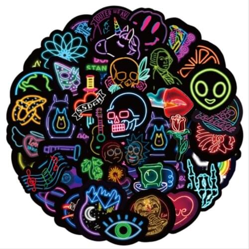 50Pcs Cool Neon Stickers for Kids Bicycle Phone Suitcase Guitar Bumper Skateboard Backpack JDM Graffiti Waterproof Sticker New