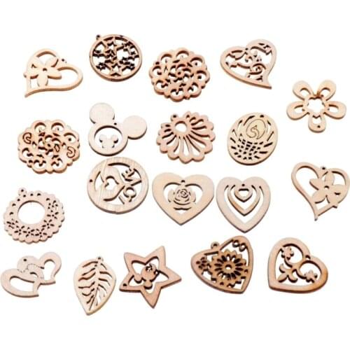 Best Quality 50Pcs Flatback Wood Craft Decoration Promotions Scrapbooking Embellishments Mixed Styles Pendants