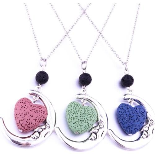 8mm Black Lava Match Essential Oil Diffuser Heart Shape Lava Stone Necklace For Women Jewelry