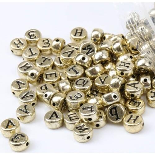 Accessories Diy 400PCs Flat Round acrylic Spacer Beads Mixed Russian Alphabet/Letter Gold Beads 7x4mm