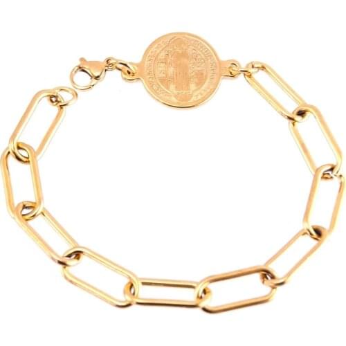 100% Stainless Steel Saint St Benedict Medalla Bracelet For Women Gold/Silver Color Metal St. Benedict Coin Pulseras Mujer