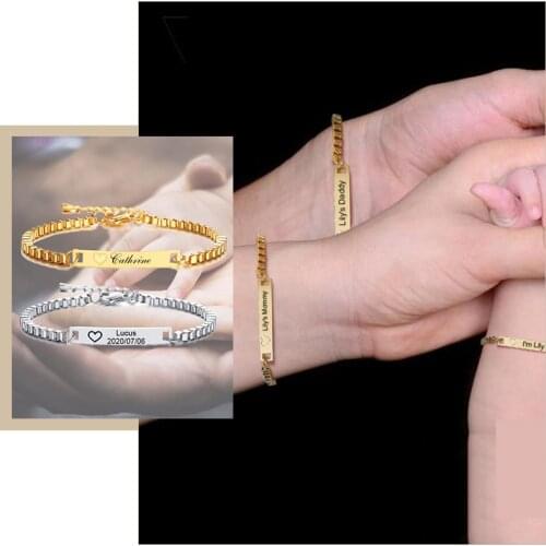 Personalize Baby Dad Mom Family Member Names Bar Bracelets Anti Allergy Stainless Steel Kids Girls Boys Adjustable Custom Gifts