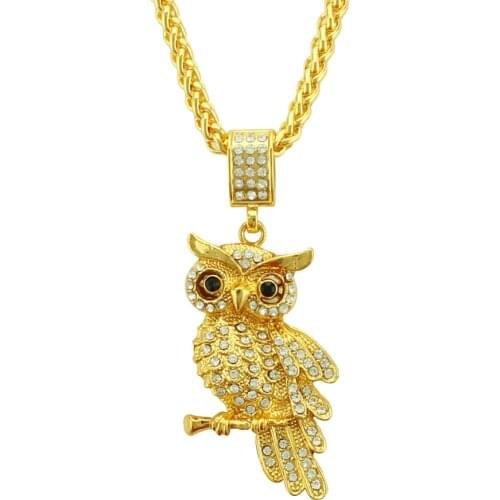 New personality hip hop high-end zircon inlaid high-end owl pendant necklace mens fashion simple and versatile cute animal men