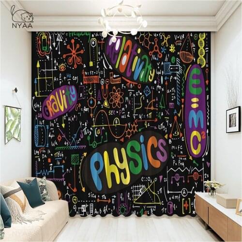 Black Board With Scientific Formulas Curtains Cafe Door Curtain Bedroom Girl Decoration Bedroom Curtains Blackout Micro Shading