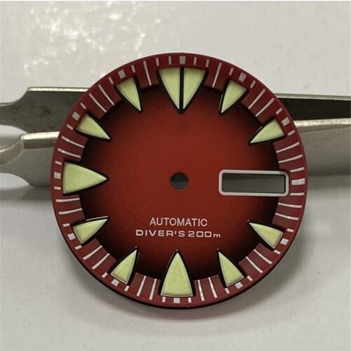 28.7MM Watch Dial Gradient Red Super C3 Luminous Dial for NH36A Movement Diving Watch Parts