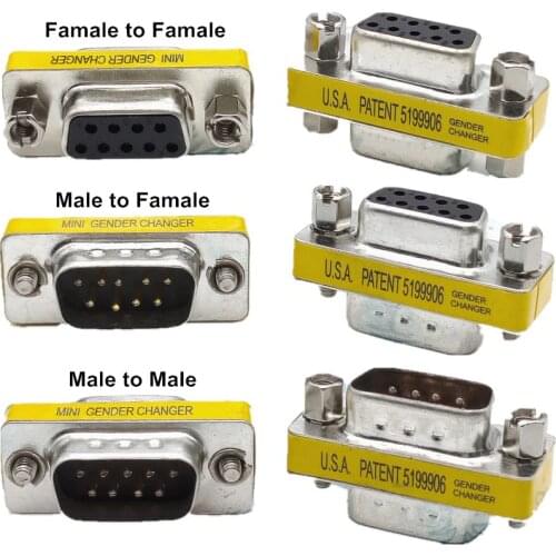 Db9 9Pin/ Female To Female/ Female To Male/ Male To Male/ Mini Gender Changer Adapter Rs232 Serial Connector