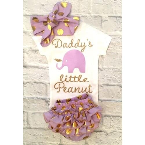 FOCUSNORM 3pcs Newborn Baby Girls Clothes Sets Short Sleeve Elephant Romper Tops+Tutu Dots Bloomers Shorts Headband